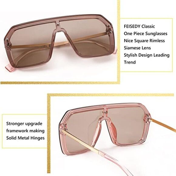 FEISEDY Classic Siamese One Piece Sunglasses Nice Rimless Stylish Retro Design f - Picture 3 of 4